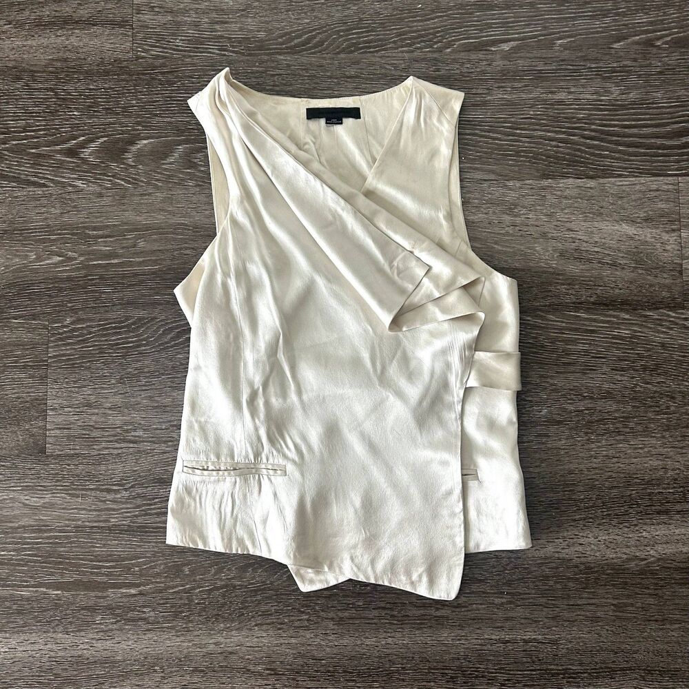 EUC Alexander Wang 100% Silk Asymmetrical Draped Blouse Vest Top Tie Back Size 6